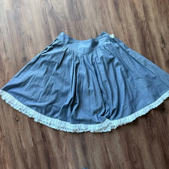 NWOT Batsheva Shirley Broderie Anglaise Cotton Eyelet Lace Chambray Peplum Skirt - Picture 12 of 17